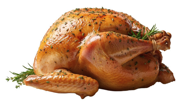 Roasted whole turkey with herbs isolated on transparent background