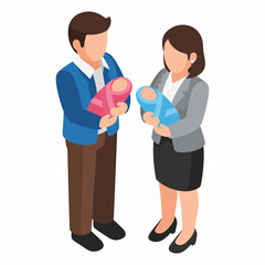 Fototapeta premium Couple Holding Twin Babies New Parents Family Concept.
