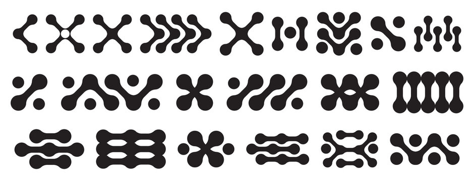 Set of black metabolic figures on a white background. Metabol. Geometric elements for creating logos, posters, banners, presentations. Isolated vector illustration.