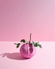 Cabbage rose, a type  known for its densely packed, globular blooms, resemble a cabbage head. The image physically merges the two items that share a common name in a visually striking, pop-art style