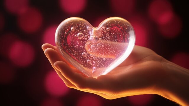 Valentine's day glowing heart in hand romantic love concept
