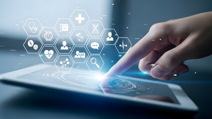 Digital healthcare and medical technology advancements displayed on tablet device