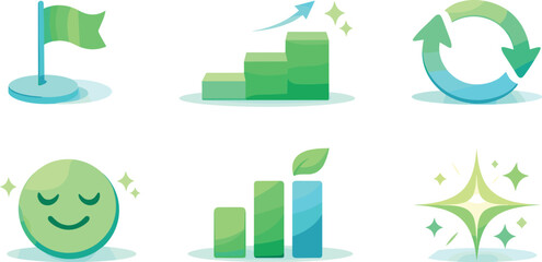 Healthy Habit Progress. Habit formation infographic-style scene communicating healthy routine progress, six symbolic objects
