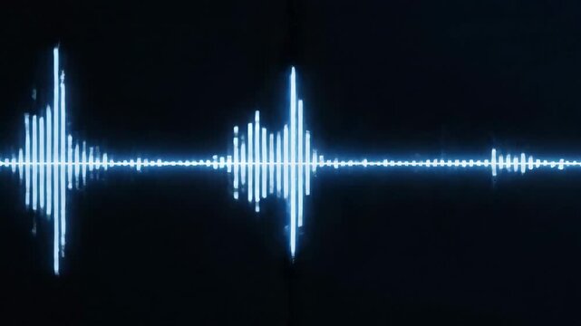 Digital Sound Waveform Visualization Blue Neon Glow on Black Background.