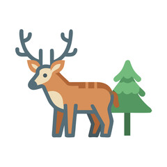 Fototapeta premium Stylized deer with tree, a holiday or nature graphic element on black