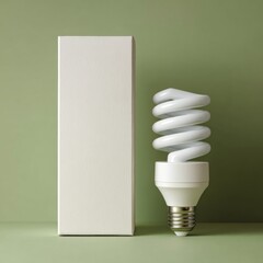 Minimalist eco friendly design with spiral light bulb and blank white box