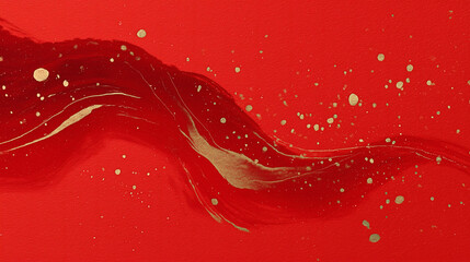 Red abstract brush splatter background with shimmering gold spots. Festive modern texture for Lunar New Year and Chinese New Year posters, banners, invitations and branding.