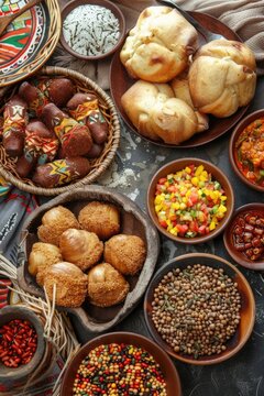 Celebration of Cameroon National Day with national cuisine. Festive feast featuring traditional dishes and culinary heritage
