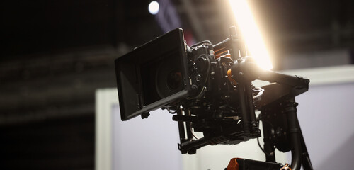 Behind the scenes of movie shooting or filming or video production with high quality camera and...