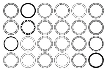 A collection of various circular frame designs on a white background