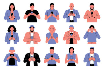 A diverse group of people using their smartphones in a modern setting