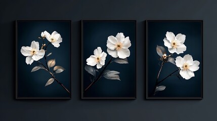 Elegant White Flower Botanical Art Set