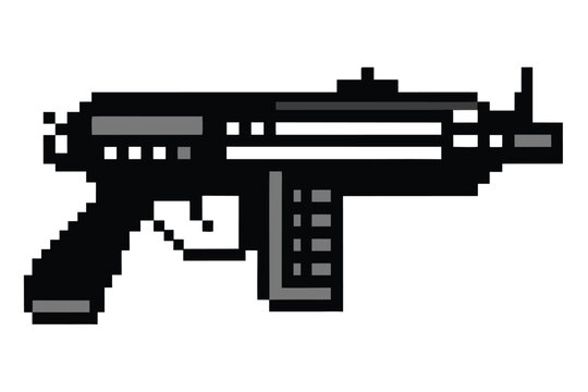 Classic Pixelated Submachine Gun Graphic Asset for Retro Arcade Gaming Projects