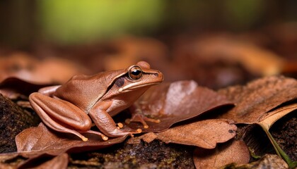 Obraz premium Brown European Leaf Frog Sitting On Forest Floor