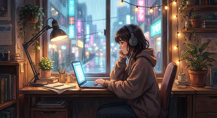 High-quality Lofi vibes: A peaceful and detailed anime scene.