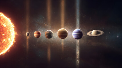 Solar system planets aligning in deep space