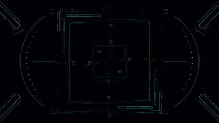 Futuristic HUD Interface with Geometric Shapes and Glowing Lines on Black Background. - Powered by Adobe