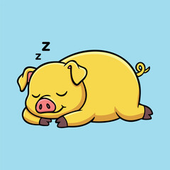 Sleeping Yellow Pig Illustration Character Vector Logo Template