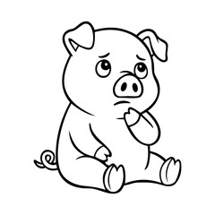 Thinking Lines Pig Illustration Character Vector Logo Template