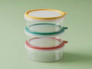 Obraz premium Stacked Glass Containers with Colored Lids.