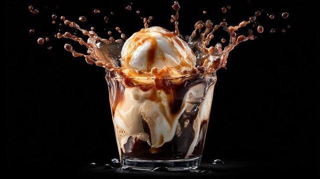 Affogato with espresso splash crown, high-speed motion capture