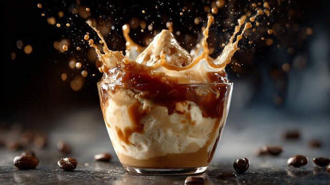 Affogato with espresso splash crown, high-speed motion capture