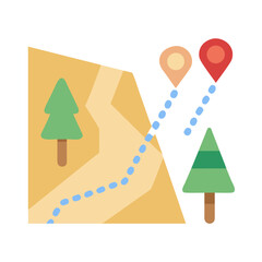 Obraz premium Map with route and destination markers, outdoor adventure planning illustration