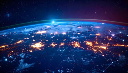 Earth at night showing a global network of interconnected lights
