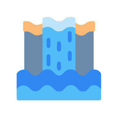 Minimalist flat vector waterfall illustration with rocks and water cascade