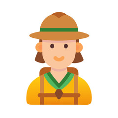 Flat Design Illustration of Happy Hiker Character with Backpack on Black Background