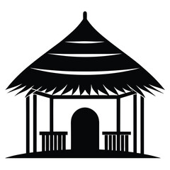 Fototapeta premium Minimalist African Tribal Hut Silhouette, Traditional Village Dwelling with Straw Roof Graphic