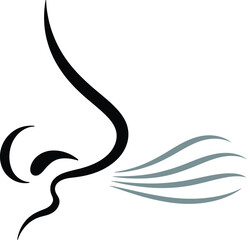 Human Nose Profile Icon with Scent or Breathing Air Waves Vector Illustration