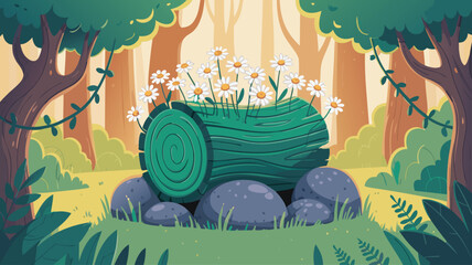  illustration jungle abstract background with flowers and leaves