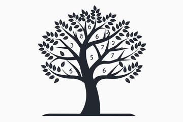 Obraz premium Tree with marked levels, a black and white silhouette symbolizing business growth