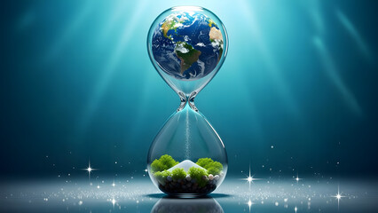 Saving earth with time running out in hourglass