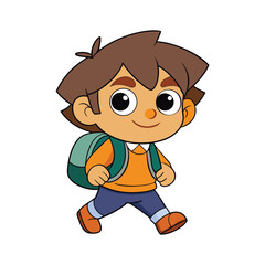 Cartoon Kid Walking to School Vector Illustration Isolated on White Background, Happy Student Character for Back to School, Education Poster and Children Design