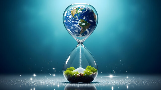 Time running out for our planet earth in hourglass