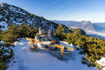 Couple enjoying the View of the Alps near Salzburg, Austria
