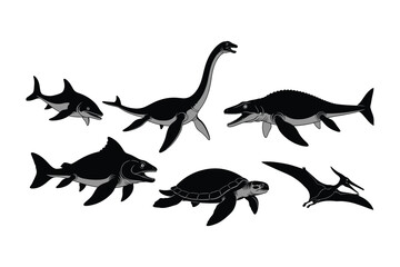 Ancient sea creatures and dinosaurs: shark, plesiosaur, mosasaur, turtle © Sadek