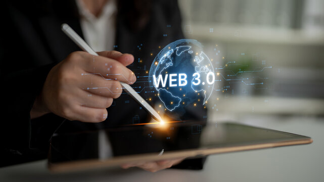 Concept of Web 3.0, the next generation of the internet. This technology represents a decentralized global network built on blockchain, enabling new digital experiences. Fermion - Powered by Adobe