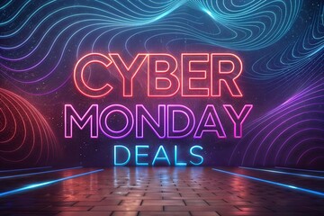 Cyber Monday Deals Neon Sign with Purple Blue and Pink Lights
