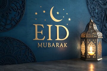 Eid Mubarak Celebration with Lantern and Moon Symbol