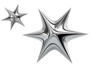 Obraz premium Two shiny metallic stars with reflections on transparent background