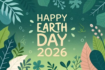 Earth Day 2026 Celebration with Colorful Leaves and Greenery Background