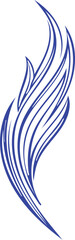 Abstract artistic flowing blue lines creating a dynamic flame or feather like shape isolated on a transparent background