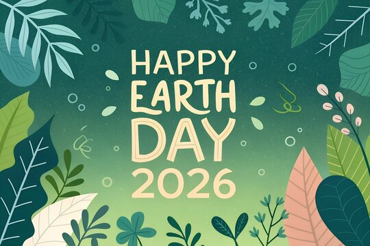 Earth Day 2026 Celebration with Colorful Leaves and Greenery Background
