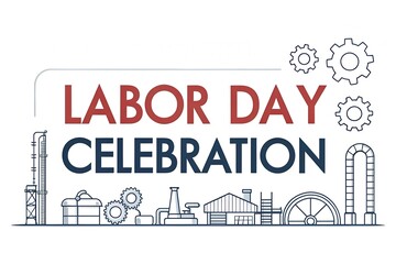 Labor Day Celebration Graphic with Industrial Icons and Gears
