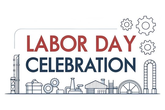 Labor Day Celebration Graphic with Industrial Icons and Gears - Powered by Adobe