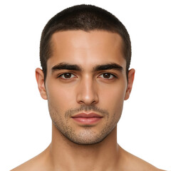 Fototapeta premium Young Man With Short Hair Looking Directly at the Camera With a Neutral Expression in a Plain Background