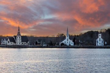 Naklejka premium 60895-03718 The 3 of Churches of Mahone Bay, St. James Anglican Church, St. John's Evangelical Lutheran Church, Trinity Methodist Church Mahone Bay, NS Canada
